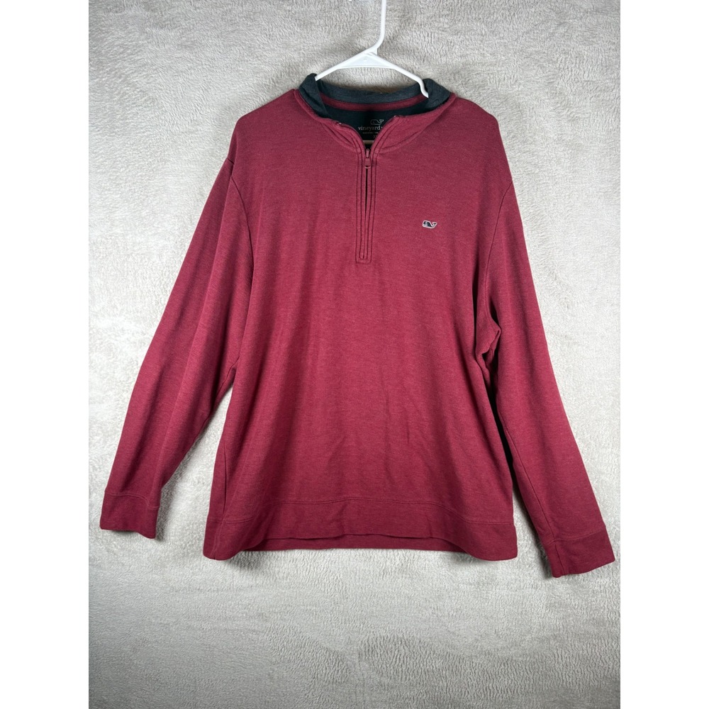 Vineyard Vines Saltwater Quarter Zip Pullover Mens XL Burgundy Pique Pima Cotton